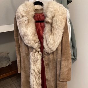 Full length suede and fox fur coat (real, genuine)